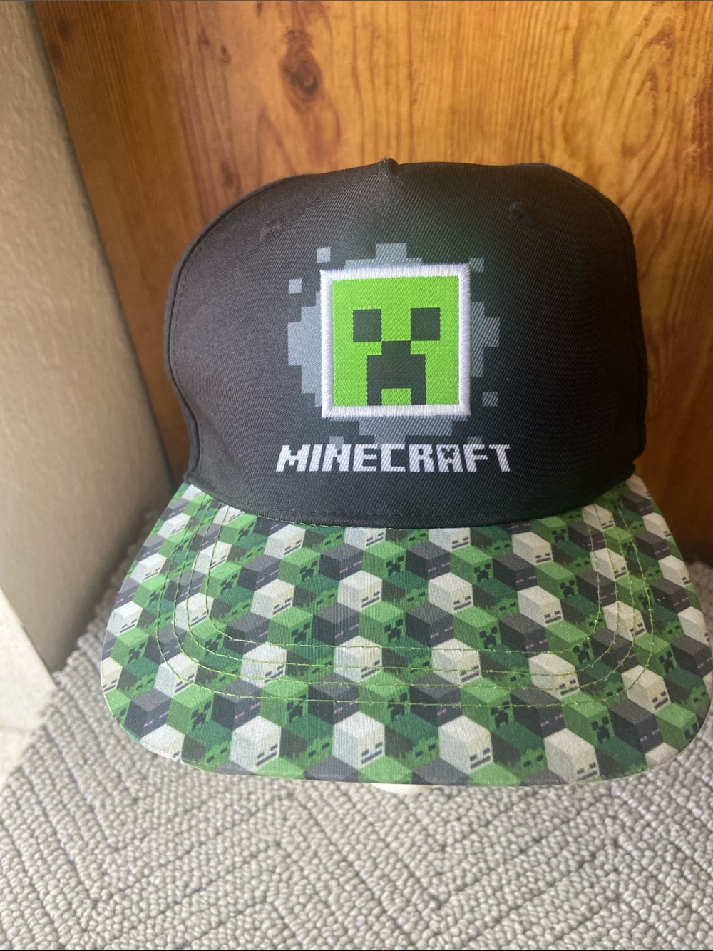 Kids Black and Green Creeper Snapback Hat